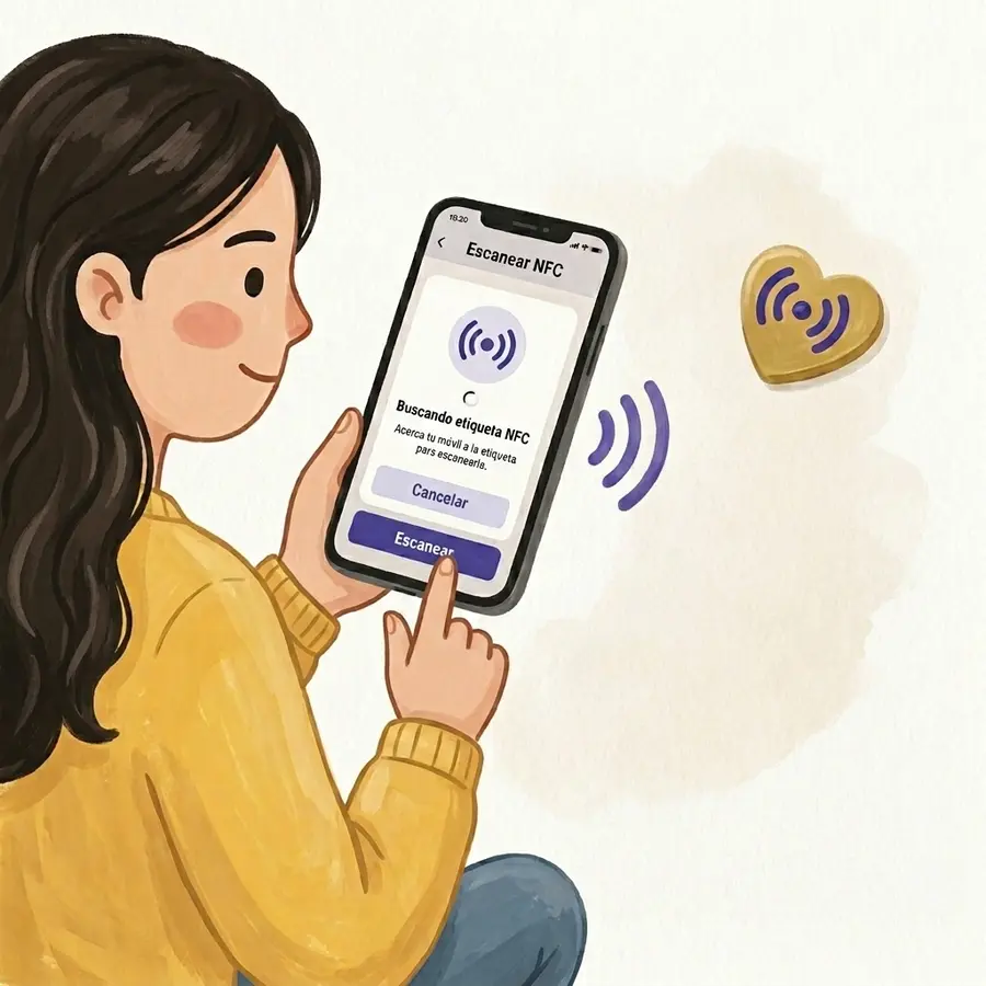 Una persona vinculando una Etiquetag NFC con su móvil